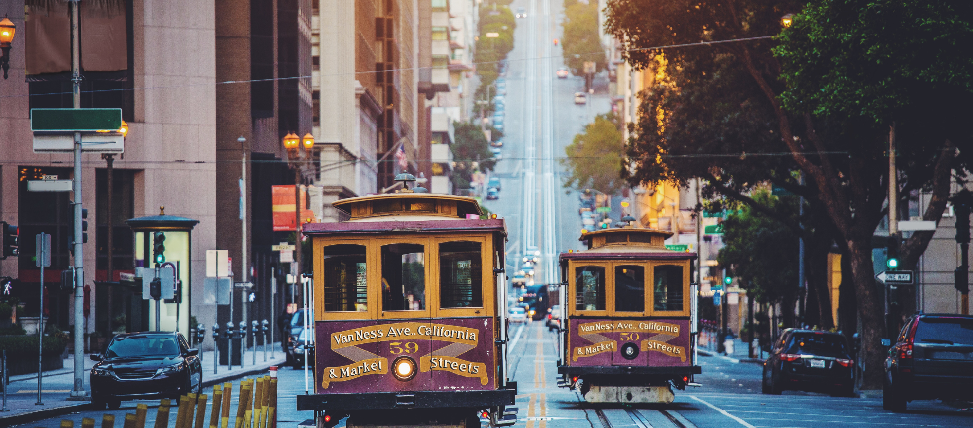 Two San Francisco Cable Car on steep street; Z Hotels San Francisco Weekend Offer: Up to 10% off our Best Available Rates, One 3-Day Cable Car & MUNI Pass, Complimentary Upgrade (based on availability) and Complimentary 2:00pm Late Check Out (based on availability)